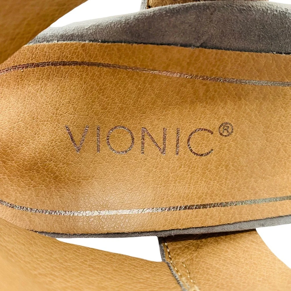 NEW Vionic Blaire Gray Suede Leather Peep Toe Block Heel Sandals - Picture 10 of 13